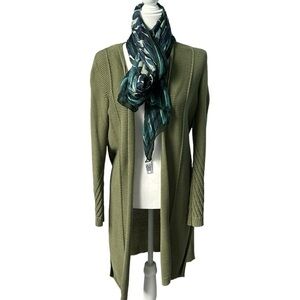 Loft Outlet Open Front Longline Olive Green Knit Duster Cardigan Size Medium